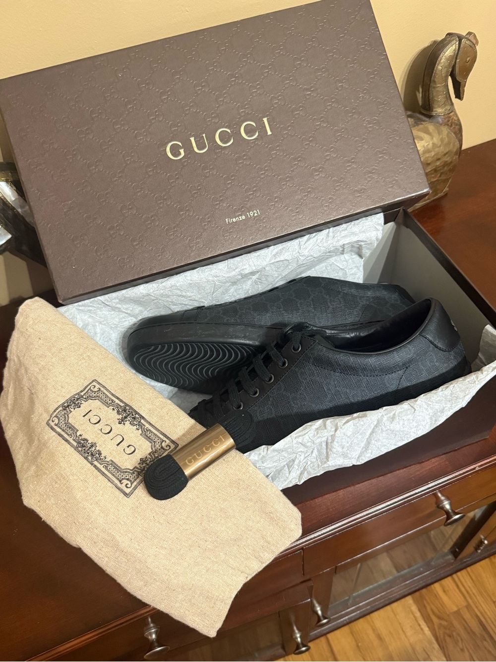 New Gucci Black Monogram Low-Top Men's Sneakers sz.10.5
